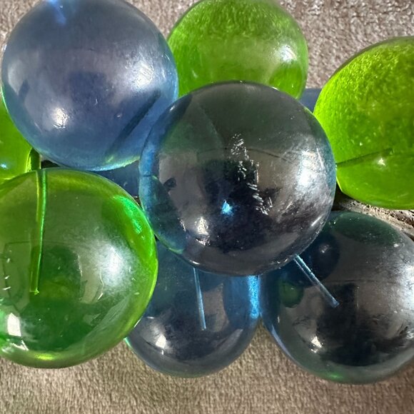 Vintage‎ Lucite Glass Grape Cluster Green Blue MCM Decor 9" Petrified Wood Stem - Picture 9 of 13